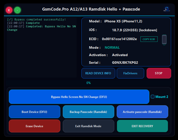 A12/A13 Ramdisk Project C# (PassCode with Signal - Hello No Signal)