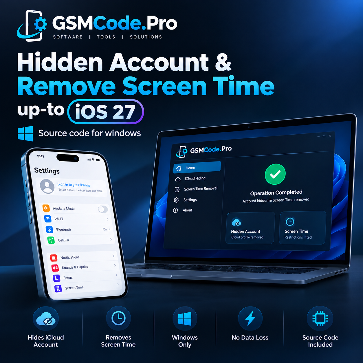 iPhone & iPad iOS Hidden Account & Remove Screen Time for Windows